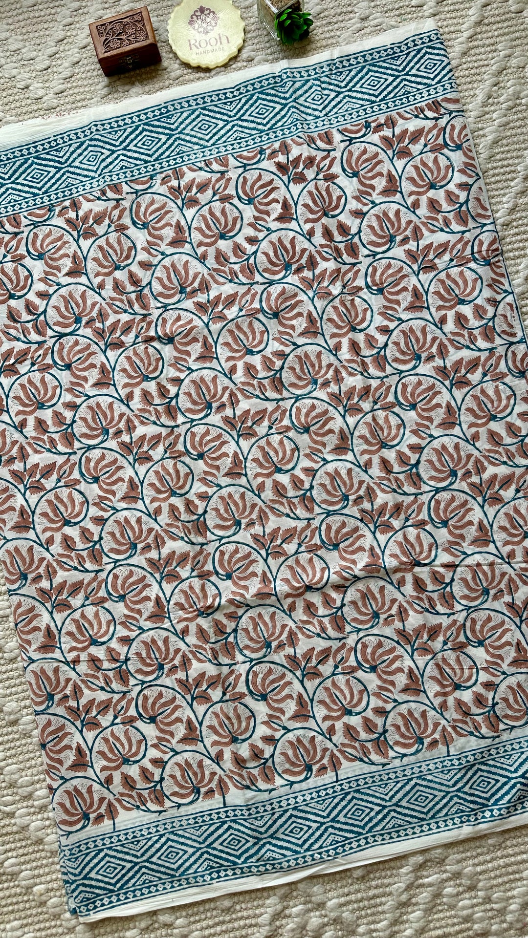 BAGRU HAND BLOCK PRINTED SOFT MULMUL COTTON SAREE- 072