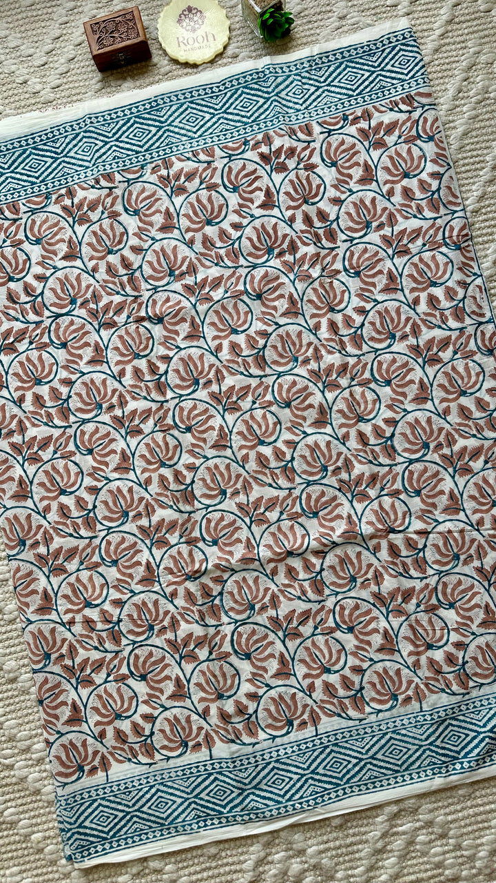 BAGRU HAND BLOCK PRINTED SOFT MULMUL COTTON SAREE- 072