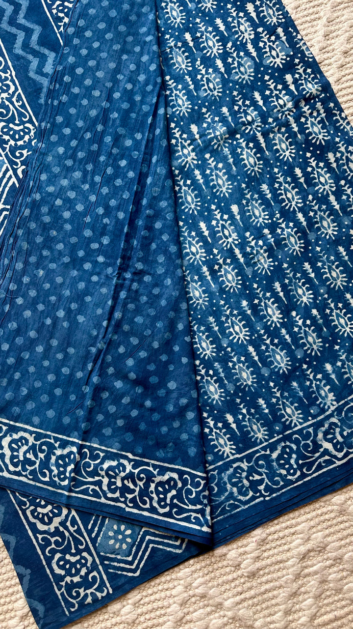 BAGRU HAND BLOCK PRINTED SOFT MULMUL COTTON SAREE- 099