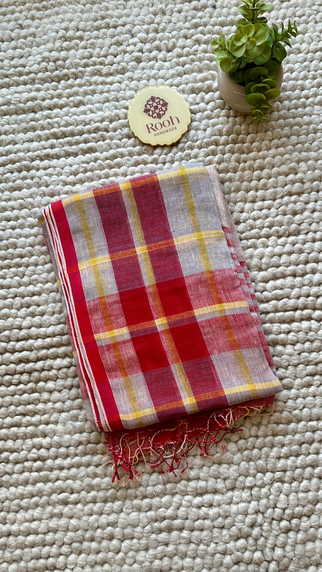 Multi Colour Checked Pure Handwoven Linen Saree - 003