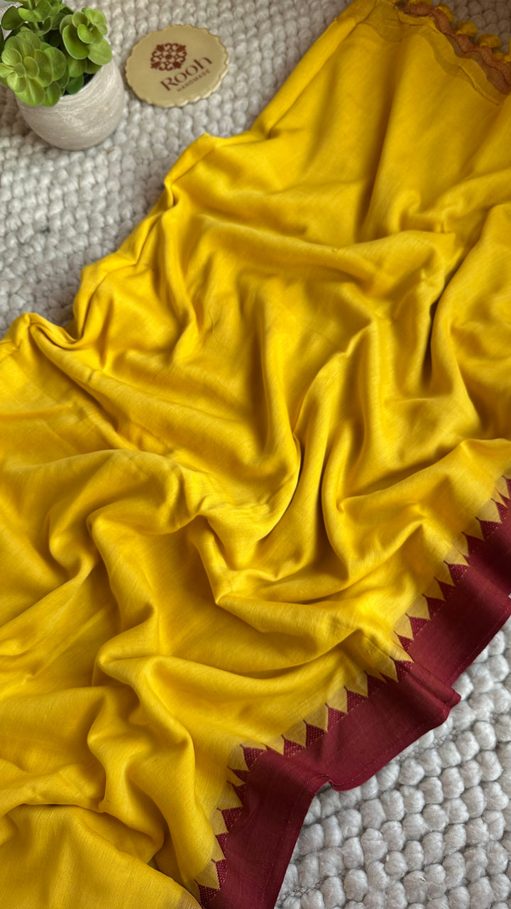 SUNFLOWER YELLOW PURE SUPER SOFT MULMUL COTTON SAREE - 020