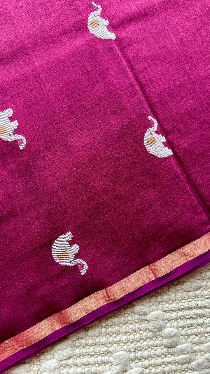 PREMIUM JAMDANI WEAVE HANDWOVEN PURE SILK BY PURE COTTON SAREE - ROYAL MAGENTA