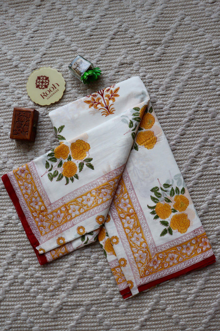BAGRU HAND BLOCK PRINTED SOFT MULMUL COTTON SAREE- 090
