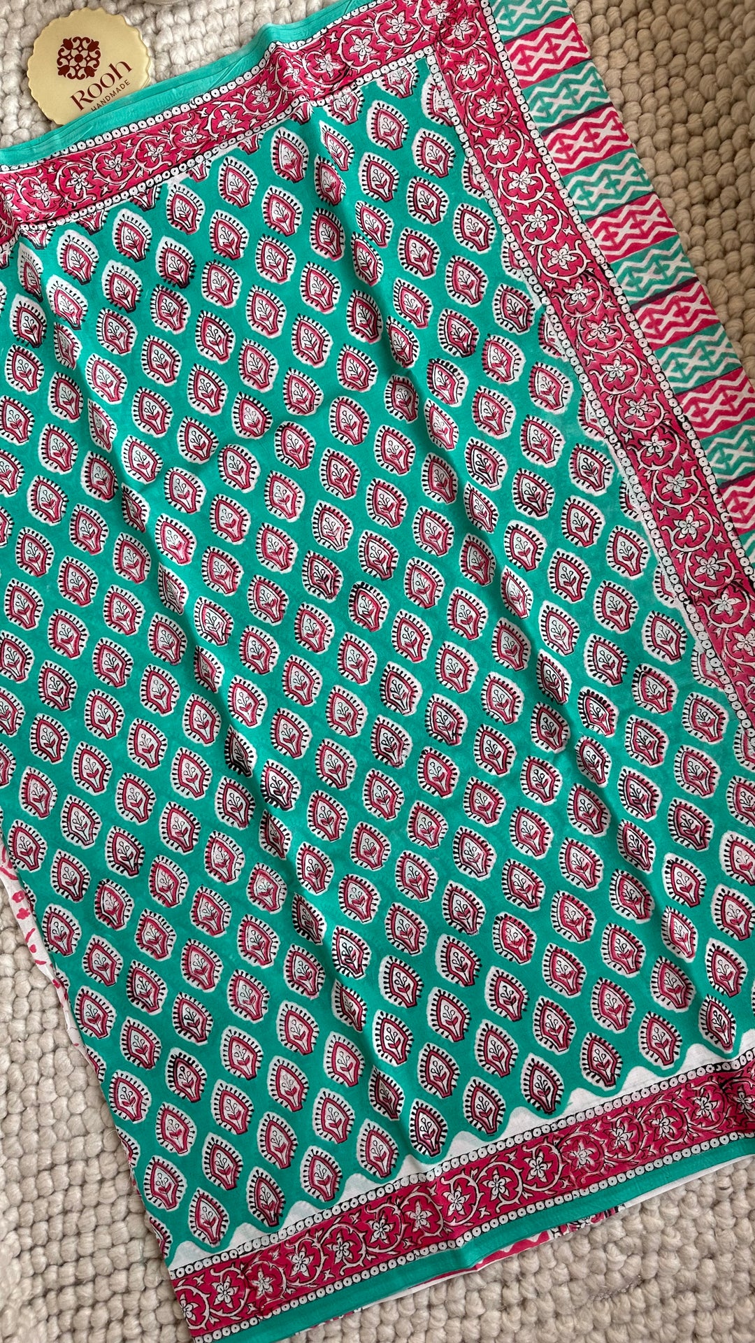 BAGRU HAND BLOCK PRINTED SOFT MULMUL COTTON SAREE- 148