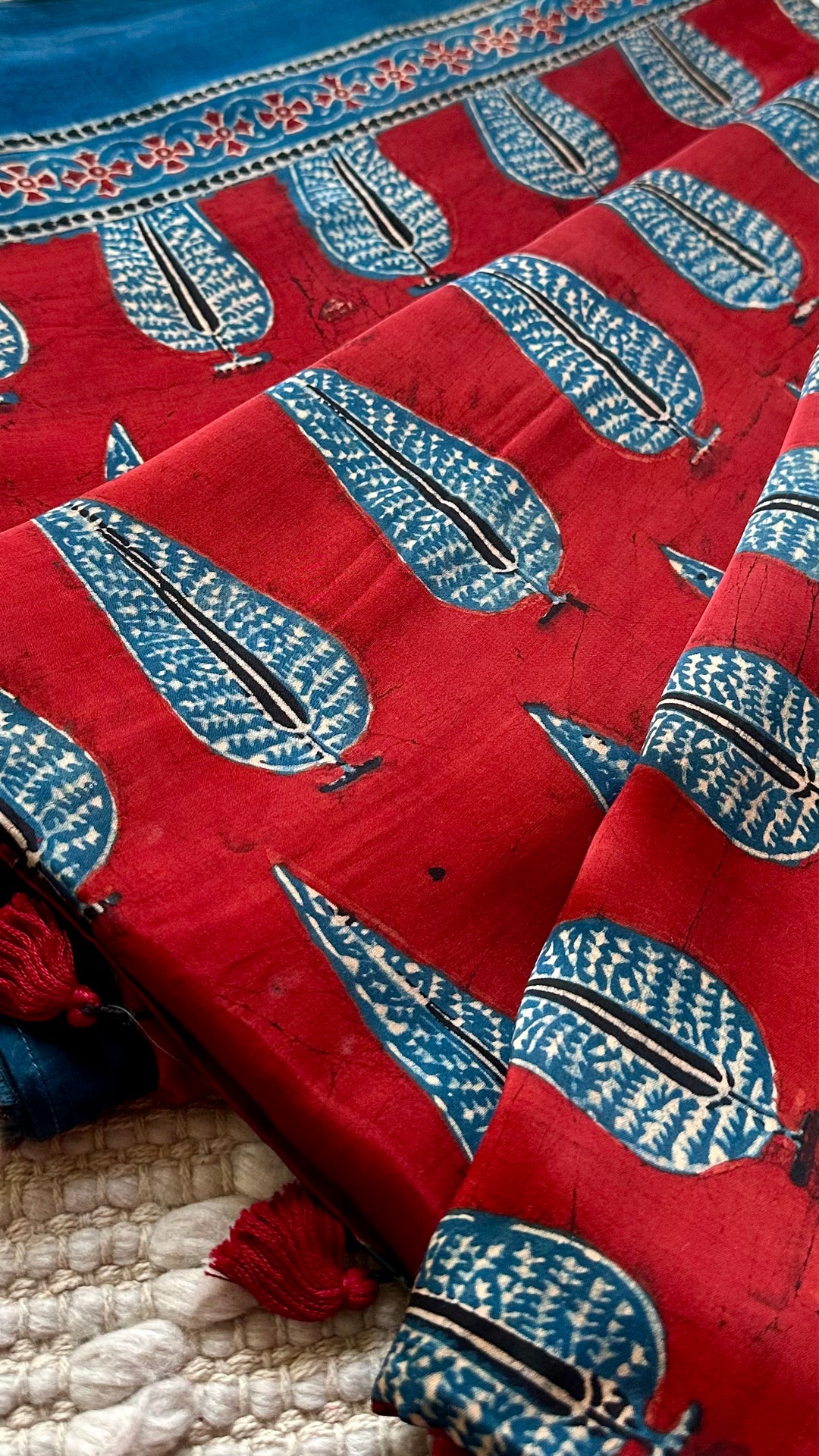 MADDER PINES - SUPER PREMIUM & BUTTERY SOFT AJRAKH HAND BLOCK PRINTED MODAL SILK SAREE (DISPATCH TIME - 7 TO 10 DAYS)