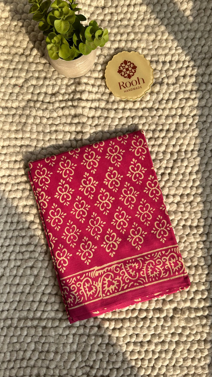 BAGRU HAND BLOCK PRINTED SOFT MULMUL COTTON SAREE- 134