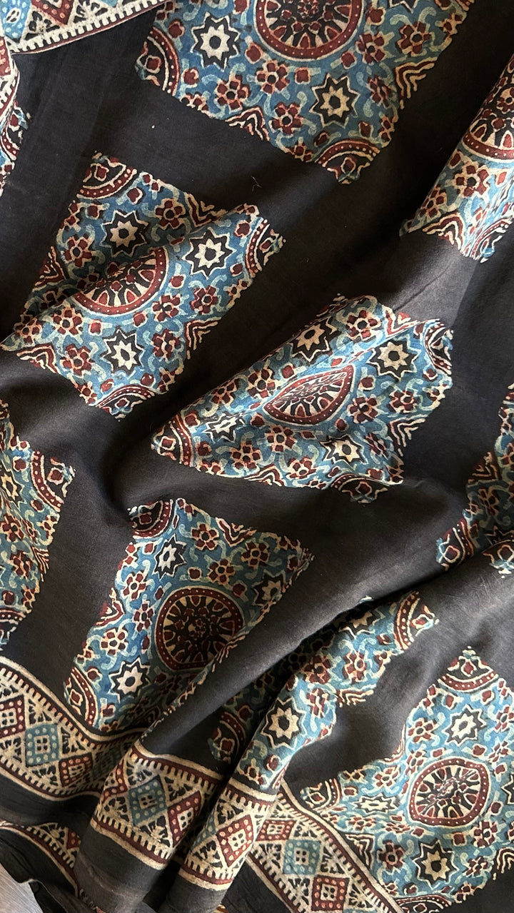 PREMIUM AJRAKH HAND BLOCK PRINTED PURE SOFT COTTON SAREE- 008