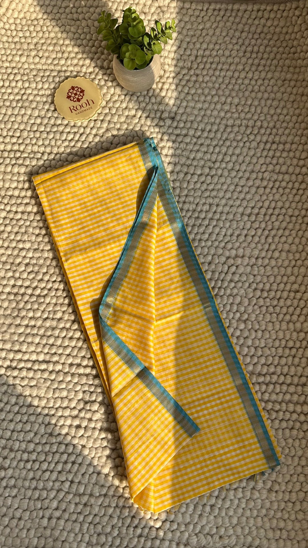 SUNSHINE YELLOW CHECKS - PREMIUM HANDWOVEN MAHESHWARI SILK BY COTTON SAREE (DISPATCH TIME IS 15-20 DAYS)