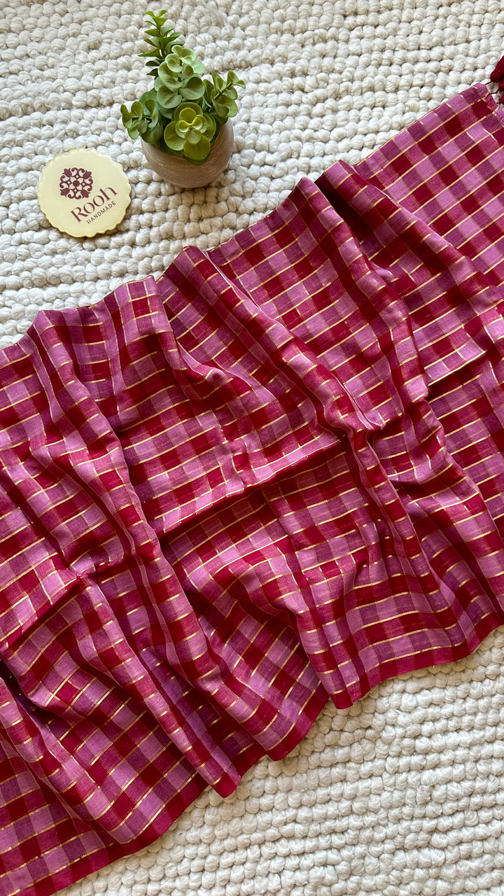 HANDWOVEN MULTICOLOUR CHECKERED MULMUL COTTON SAREE - 01 (DISPATCH TIME - 5 TO 7 DAYS)