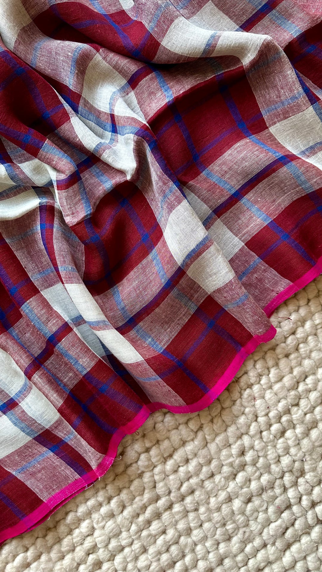 Multi Colour Checked Pure Handwoven Linen Saree - 007