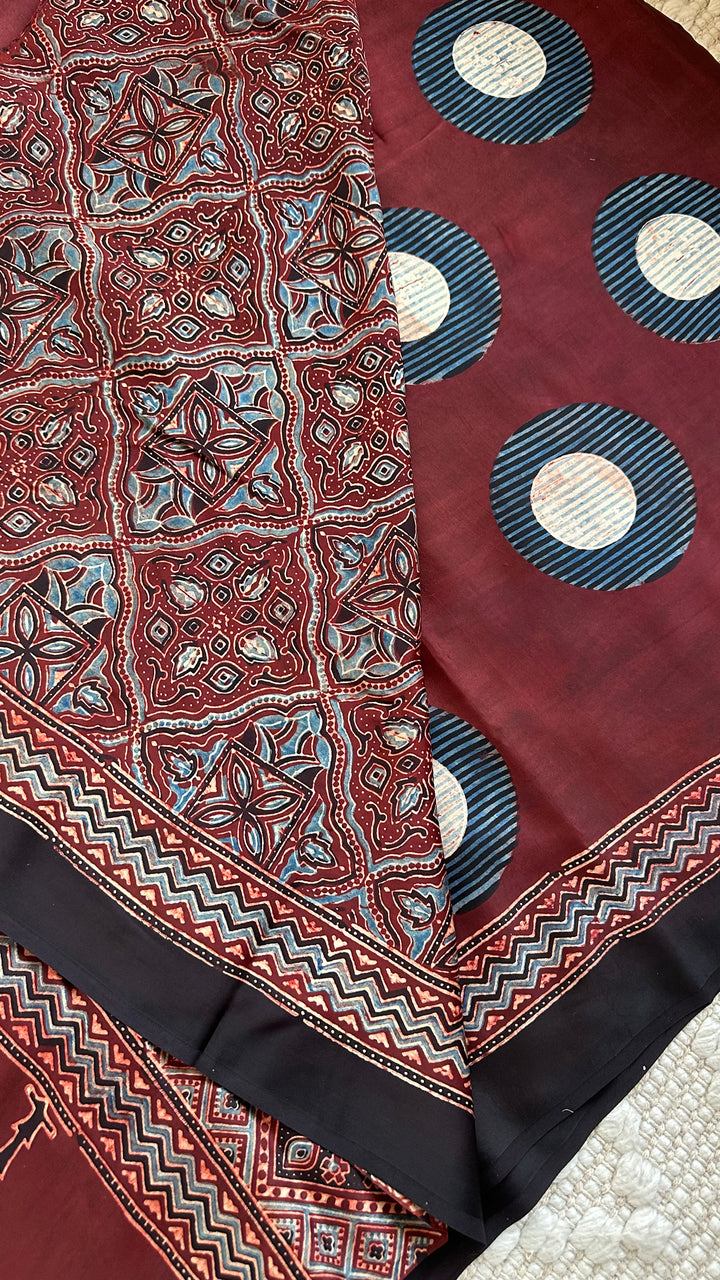 AARVI - PREMIUM AJRAKH HAND BLOCK PRINTED MODAL SILK SAREE