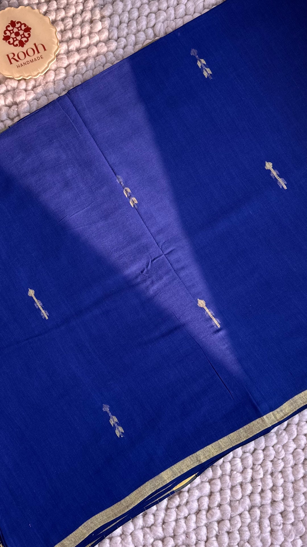 PREMIUM JAMDANI WEAVE HANDWOVEN AND HANDSPUN COTTON SAREE - SAPPHIRE BLUE
