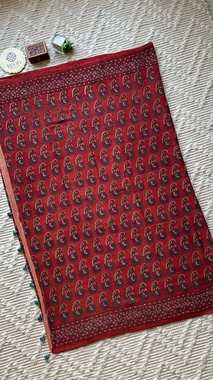 PREMIUM AJRAKH HAND BLOCK PRINTED PURE SOFT COTTON SAREE- 003
