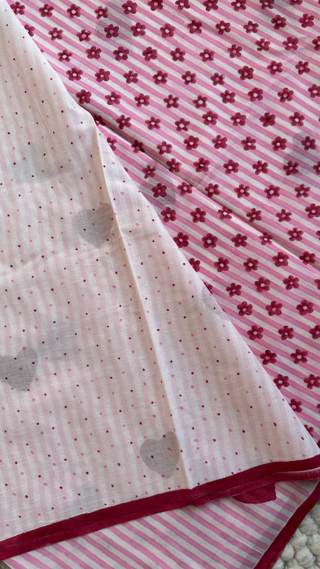 SANGANERI HAND BLOCK PRINTED SOFT MULMUL COTTON SAREE- CANDID HEARTS