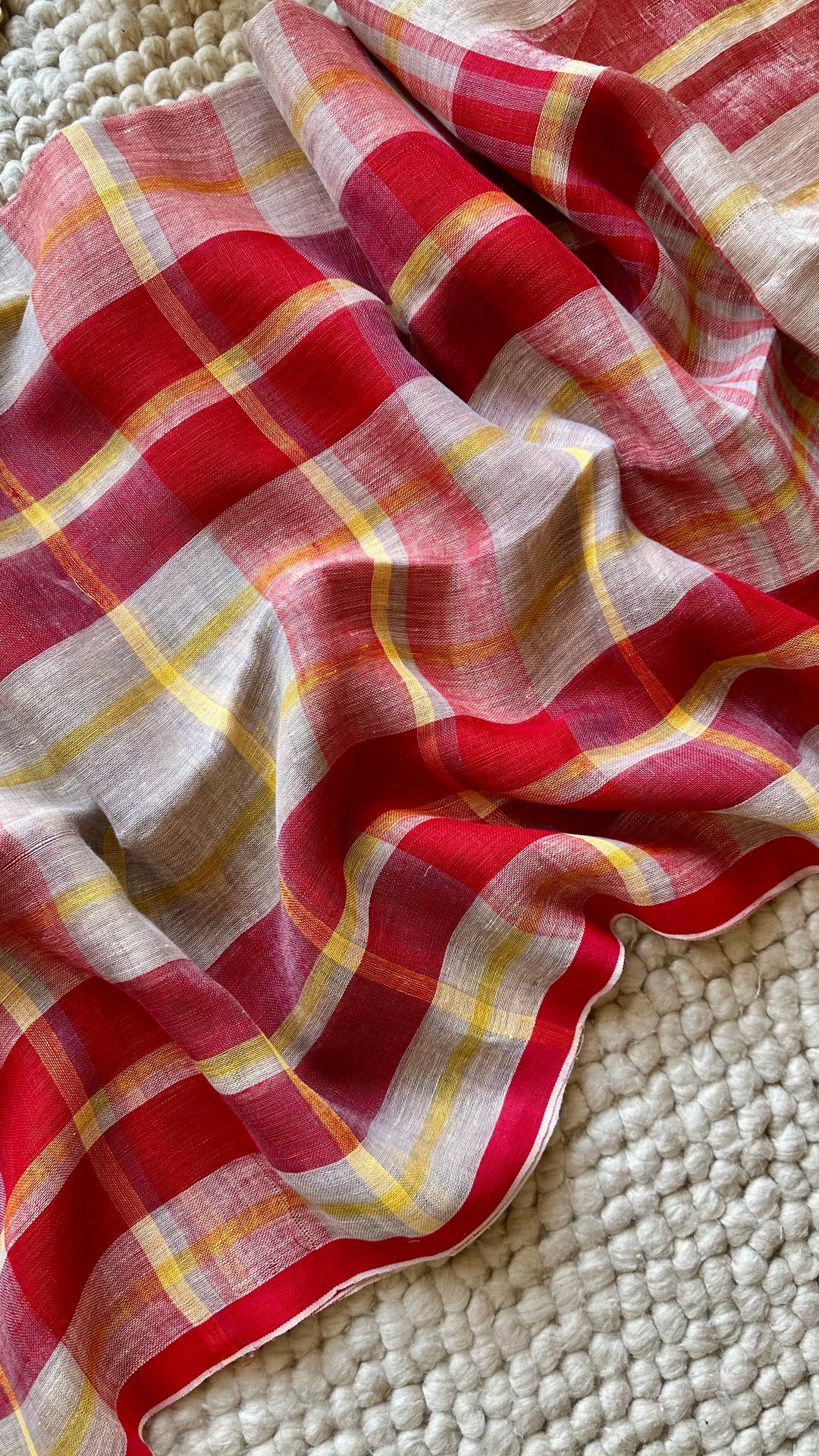 Multi Colour Checked Pure Handwoven Linen Saree - 003