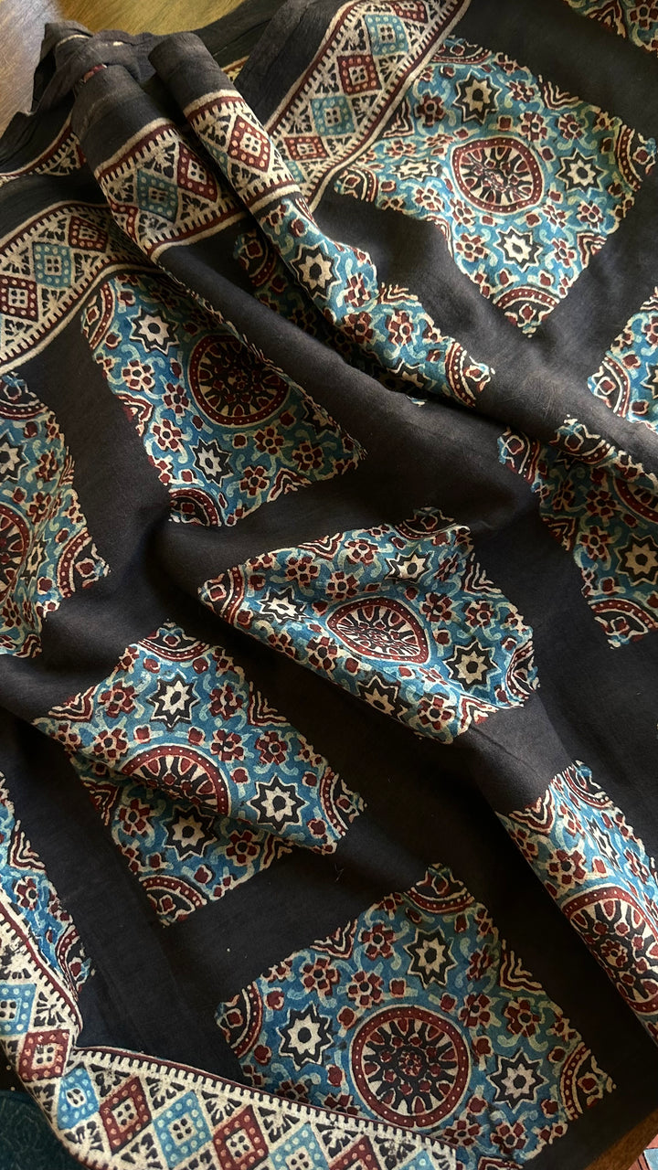 PREMIUM AJRAKH HAND BLOCK PRINTED PURE SOFT COTTON SAREE- 008
