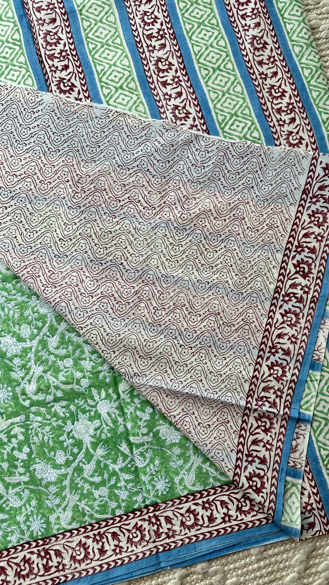 SANGANERI HAND BLOCK PRINTED SOFT MULMUL COTTON SAREE- 018