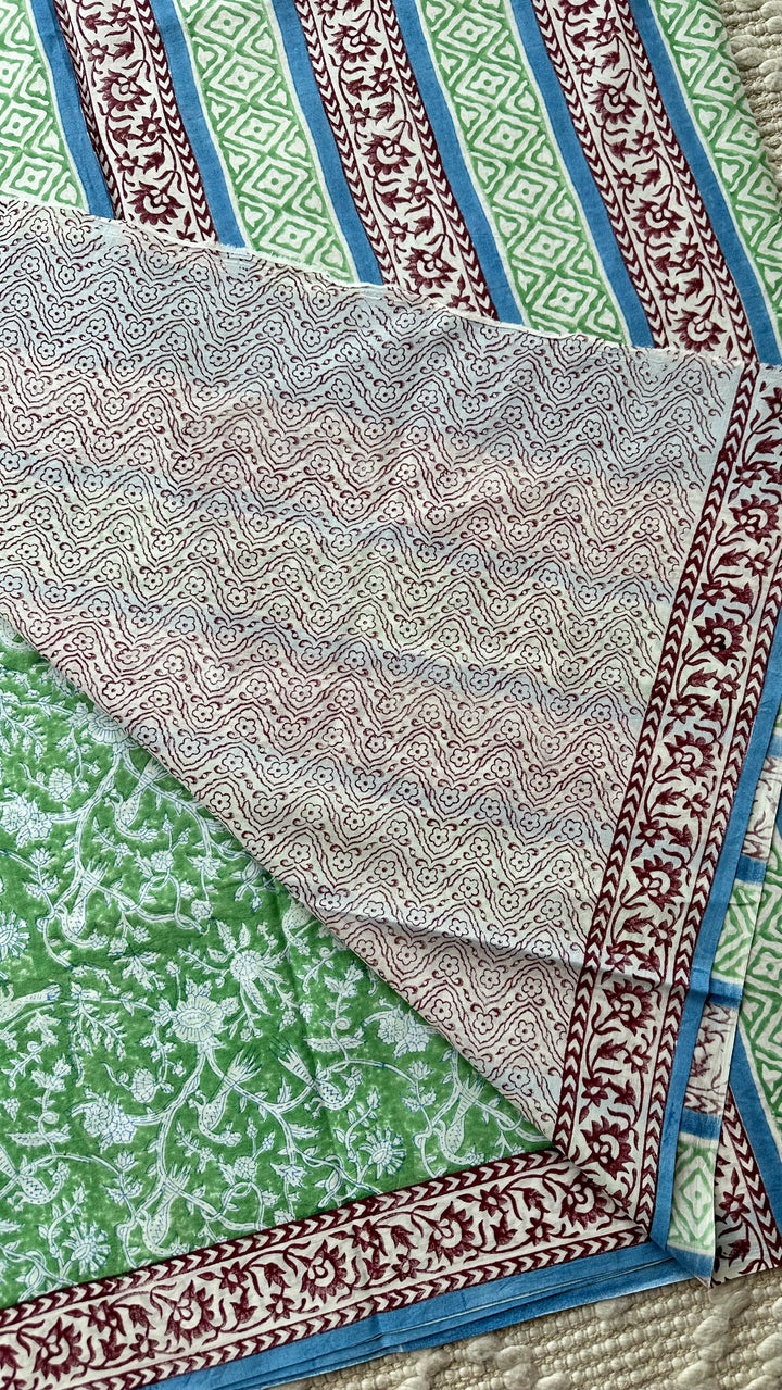 SANGANERI HAND BLOCK PRINTED SOFT MULMUL COTTON SAREE- 018