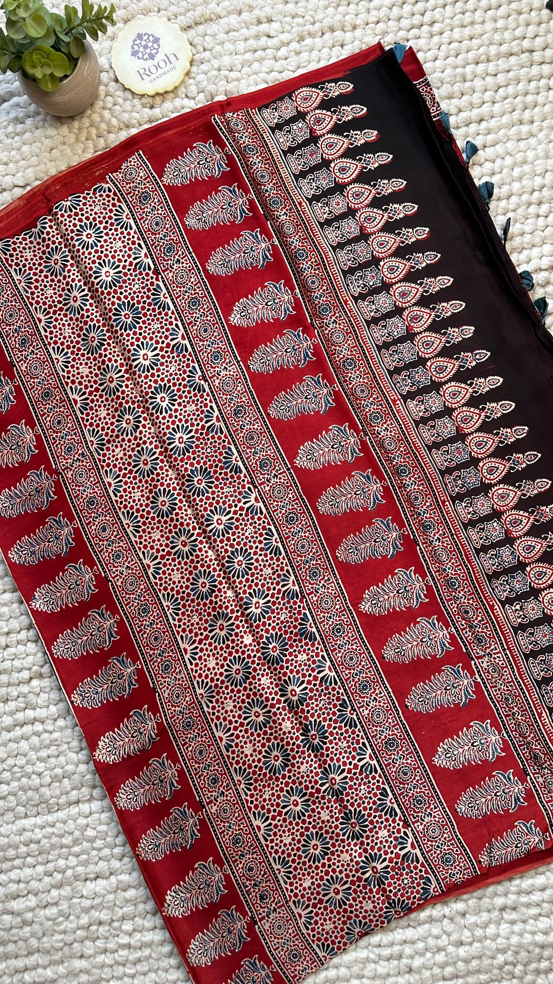 ROOH EXCLUSIVES- AJRAKH HAND BLOCK PRINTED PREMIUM MODAL SILK SAREE 22