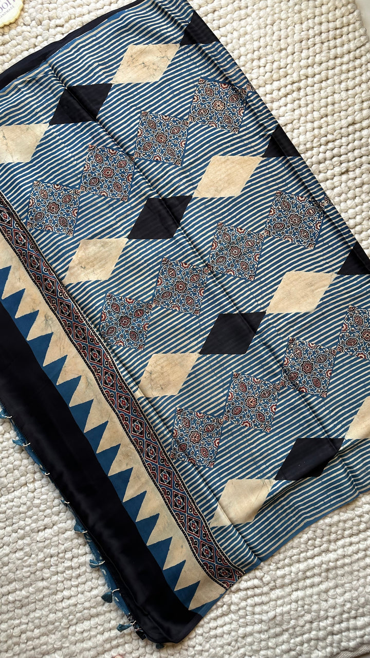 ROOH EXCLUSIVES- AJRAKH HAND BLOCK PRINTED PREMIUM MODAL SILK SAREE 13