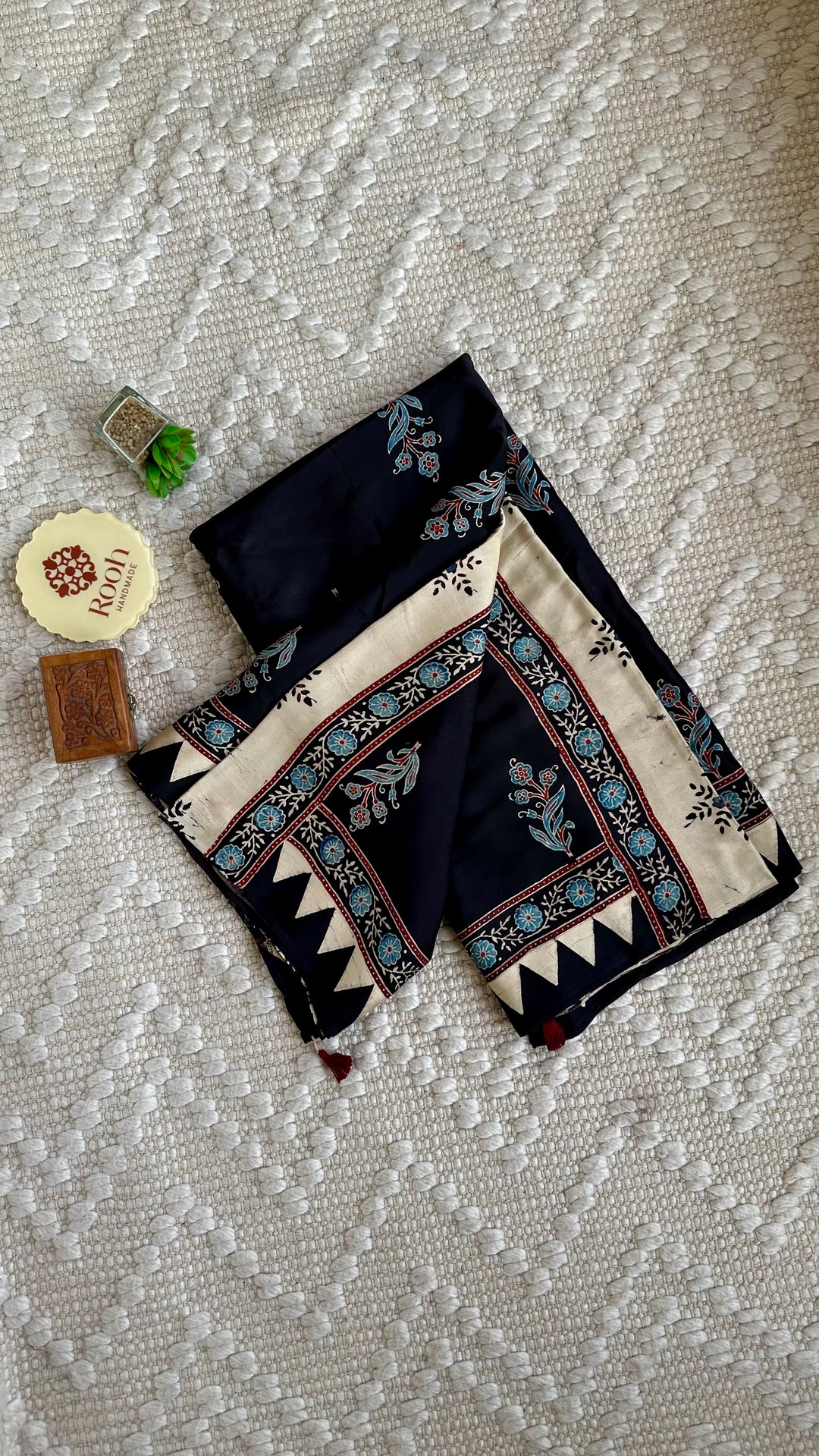 RAATRI - PREMIUM AJRAKH HAND BLOCK PRINTED MODAL SILK SAREE