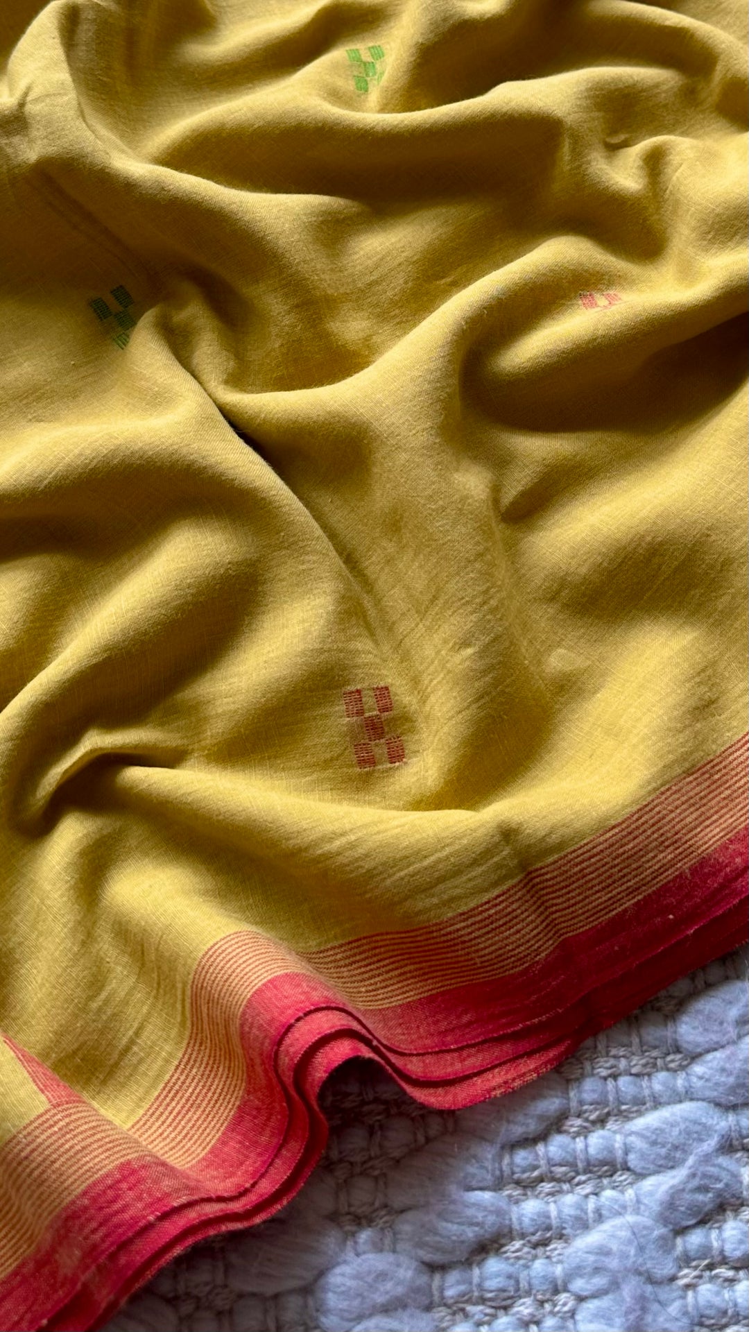PREMIUM JAMDANI WEAVE HANDWOVEN AND HANDSPUN COTTON SAREE -  AMBER YELLOW