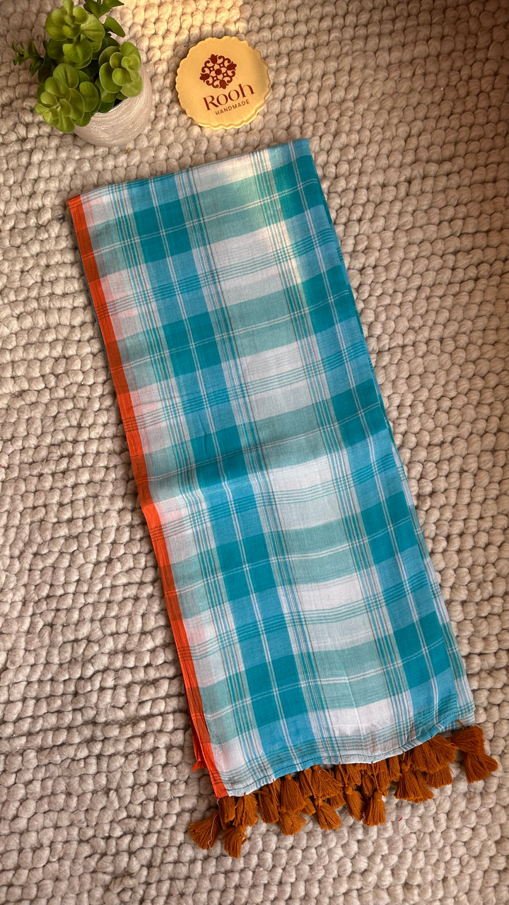 MULTICOLOUR CHECKS PURE SUPER SOFT MULMUL COTTON SAREE - 017
