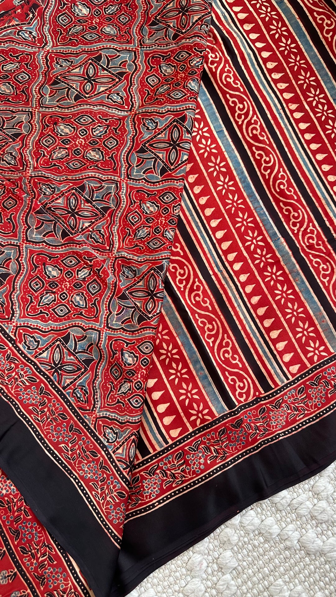 RAAHINI - MADDER RED PREMIUM AJRAKH HAND BLOCK PRINTED MODAL SILK SAREE