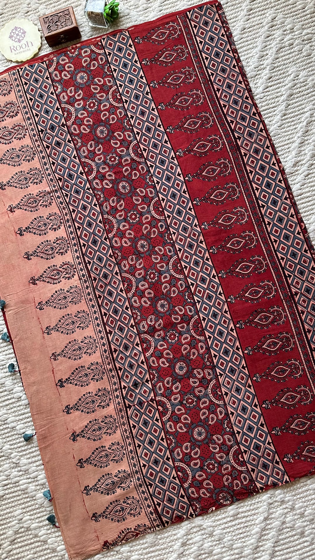 PREMIUM AJRAKH HAND BLOCK PRINTED PURE SOFT COTTON SAREE- 001