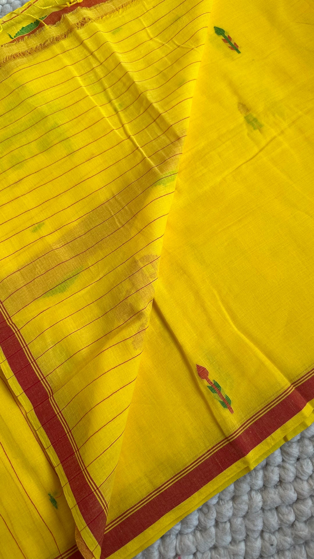 PREMIUM NEEDLE WORK JAMDANI HANDWOVEN AND HANDSPUN COTTON SAREE - MUSTARD YELLOW