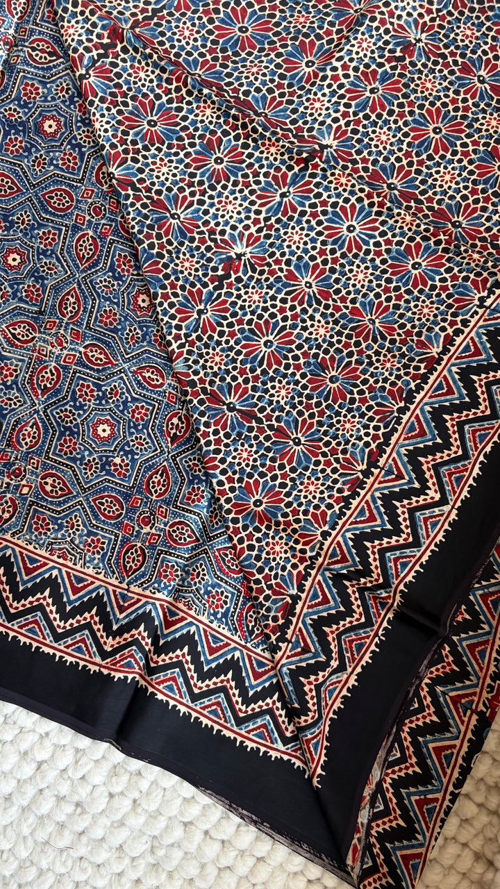 ROOH EXCLUSIVES- AJRAKH HAND BLOCK PRINTED PREMIUM MODAL SILK SAREE 09
