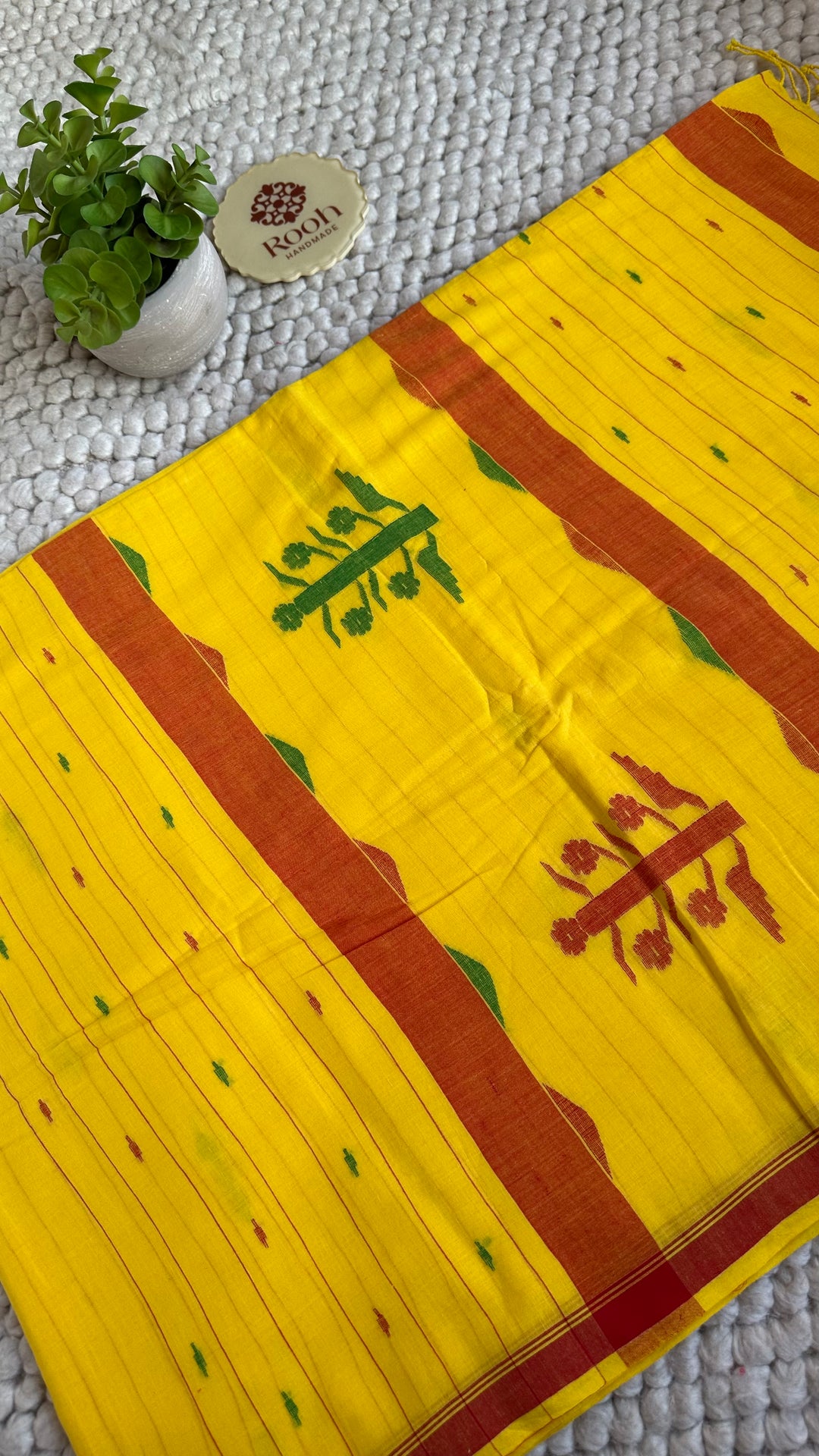 PREMIUM NEEDLE WORK JAMDANI HANDWOVEN AND HANDSPUN COTTON SAREE - MUSTARD YELLOW