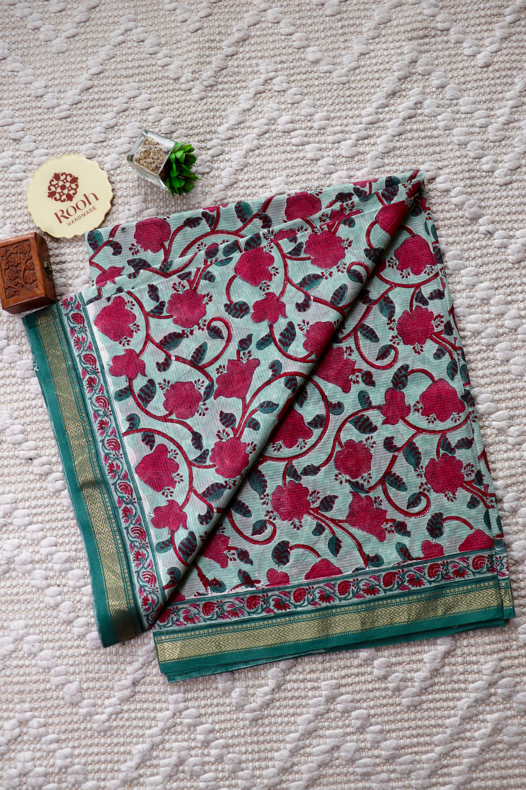 SANGANERI HAND BLOCK PRINTED SILK COTTON SAREE- 001