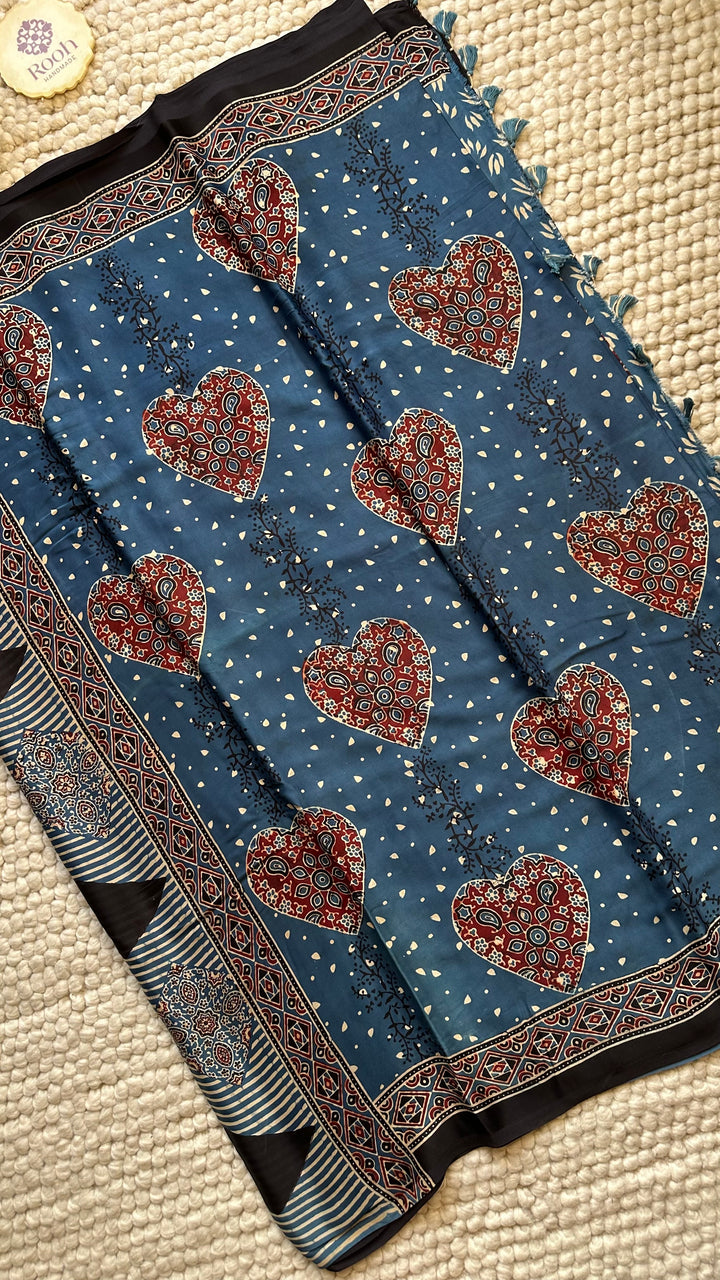 ROOH EXCLUSIVES- AJRAKH HAND BLOCK PRINTED PREMIUM MODAL SILK SAREE 13