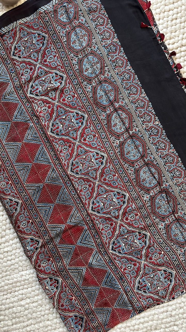 ROOH EXCLUSIVES- AJRAKH HAND BLOCK PRINTED PREMIUM MODAL SILK SAREE 19