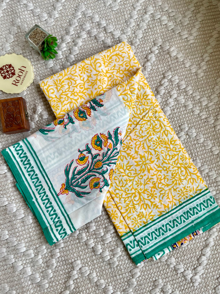 BAGRU HAND BLOCK PRINTED SOFT MULMUL COTTON SAREE- 050