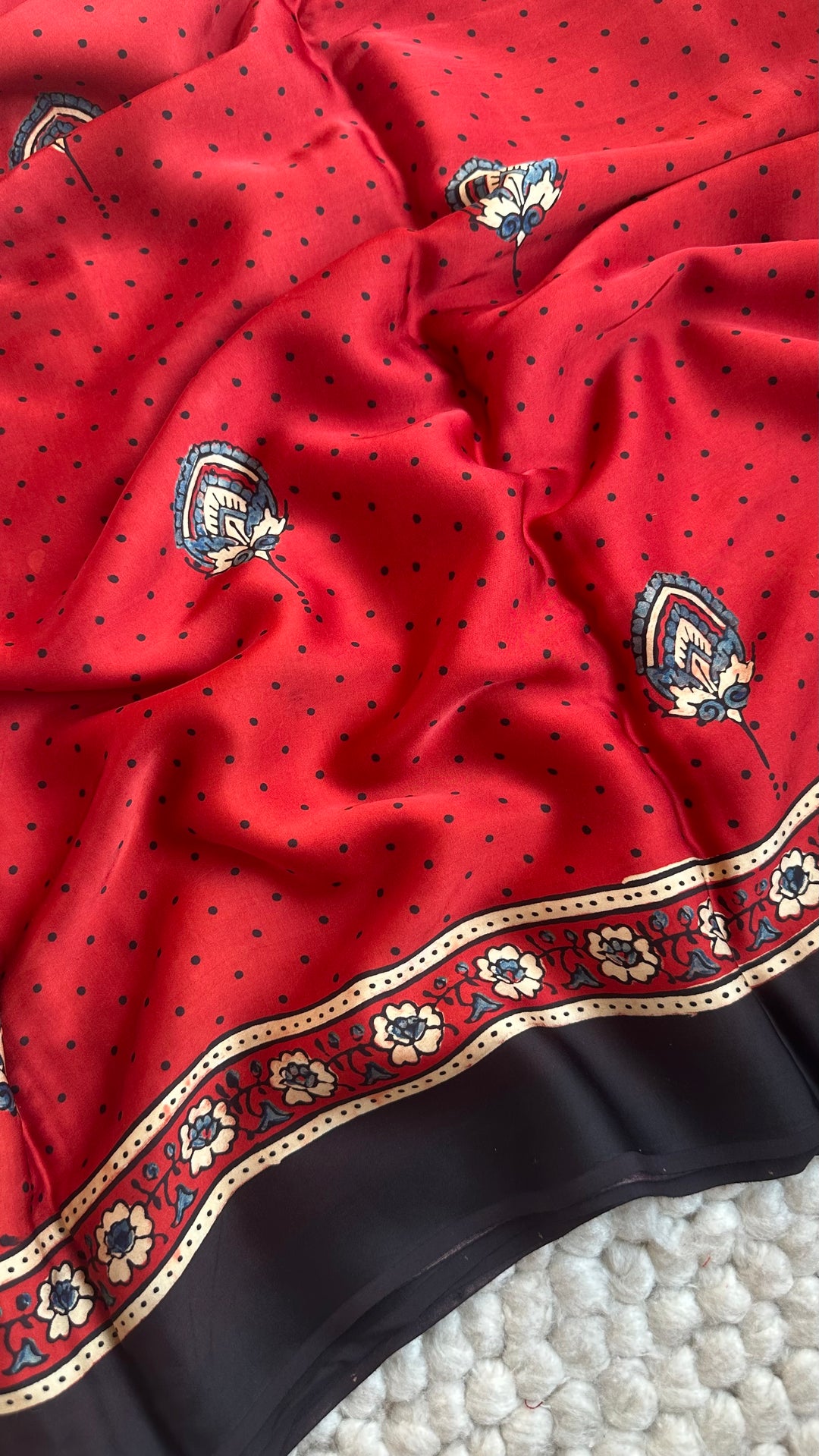 MADDER RED BLOOMS - PREMIUM HALF AND HALF AJRAKH HAND BLOCK PRINTED PREMIUM MODAL SILK SAREE