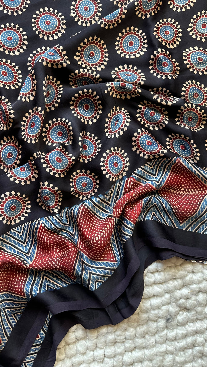 ROOH EXCLUSIVES- AJRAKH HAND BLOCK PRINTED PREMIUM MODAL SILK SAREE 19