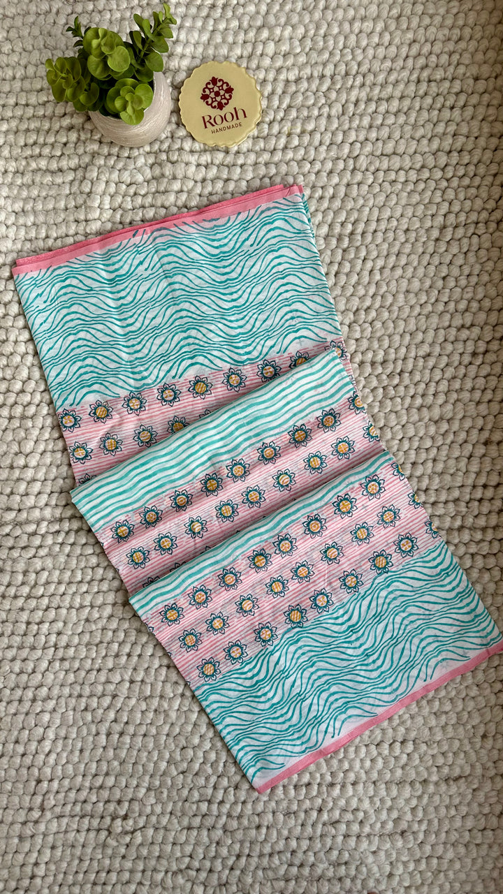SANGANERI HAND BLOCK PRINTED SOFT COTTON SAREE- 029