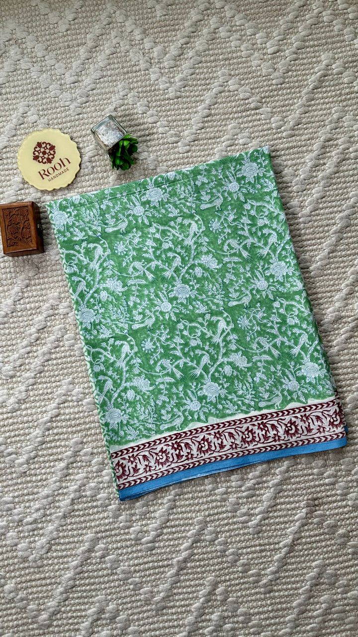 SANGANERI HAND BLOCK PRINTED SOFT MULMUL COTTON SAREE- 018