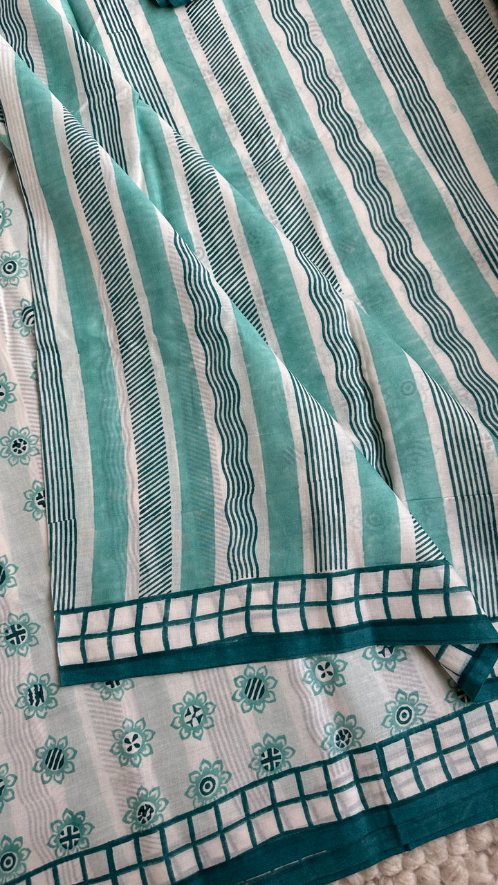 SANGANERI HAND BLOCK PRINTED SOFT COTTON SAREE- 024