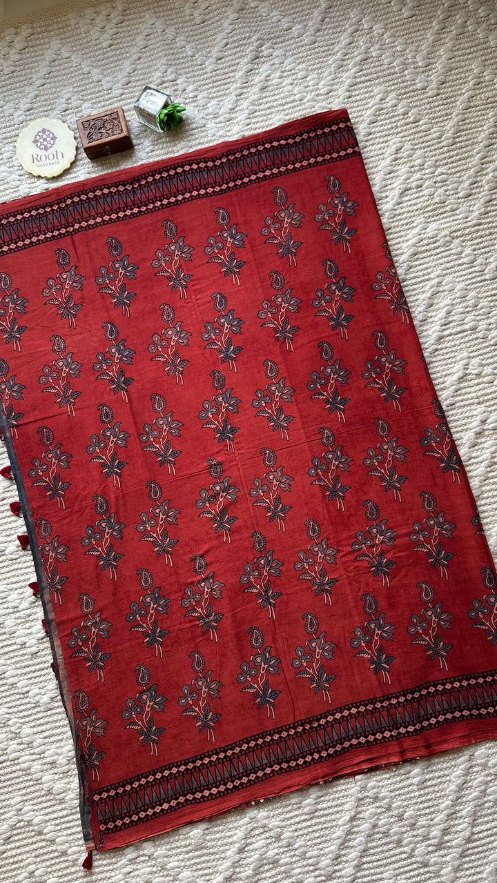 PREMIUM AJRAKH HAND BLOCK PRINTED PURE SOFT COTTON SAREE- 002