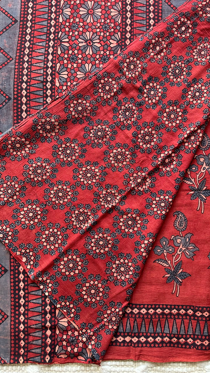 PREMIUM AJRAKH HAND BLOCK PRINTED PURE SOFT COTTON SAREE- 002