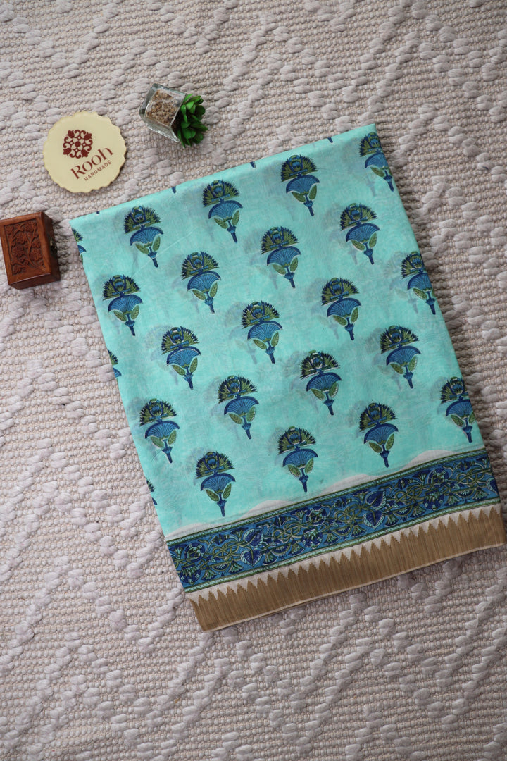 SANGANERI HAND BLOCK PRINTED SILK COTTON SAREE- 002