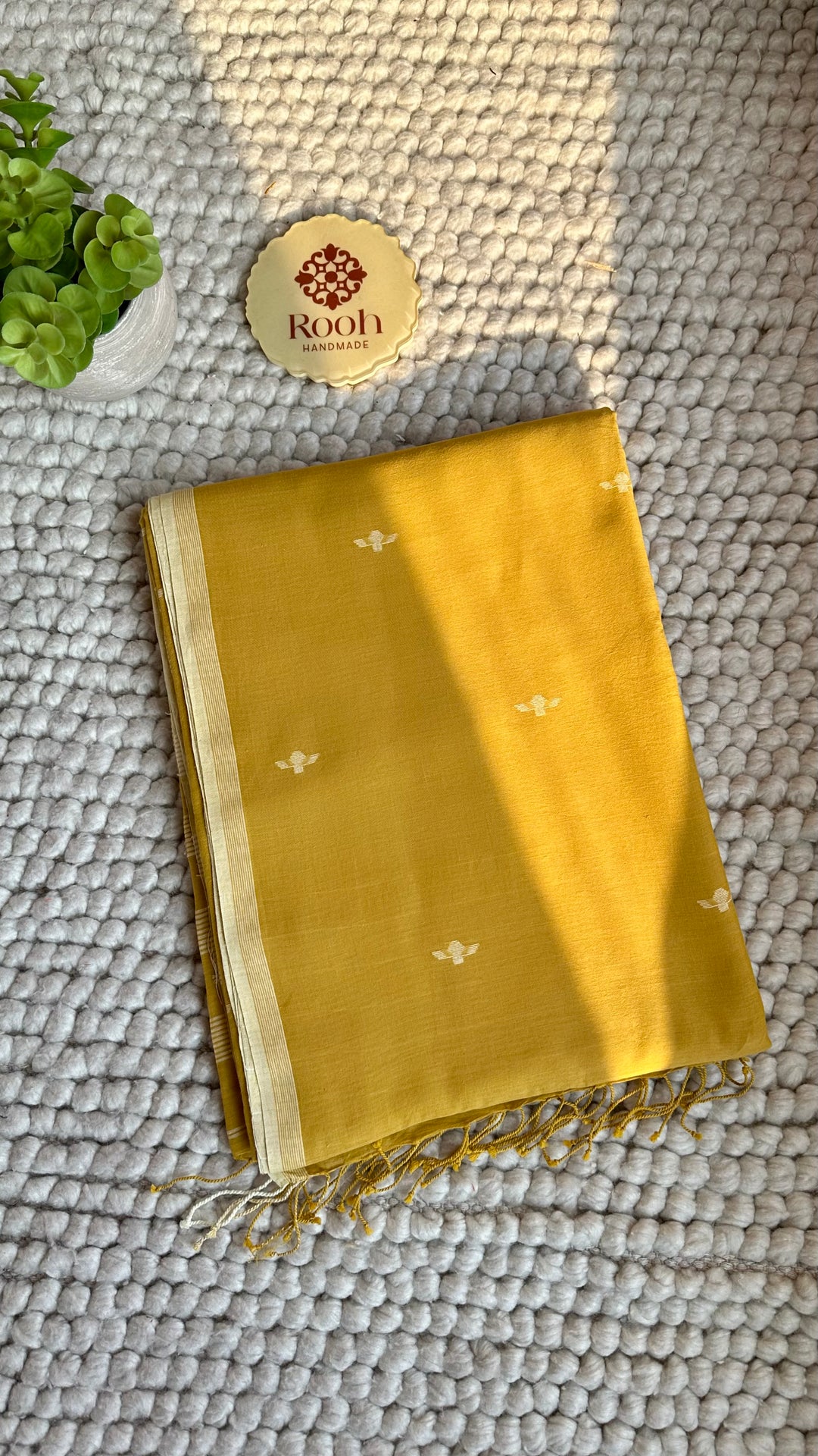 PREMIUM NEEDLE WORK JAMDANI HANDWOVEN AND HANDSPUN COTTON SAREE -  OCHRE YELLOW