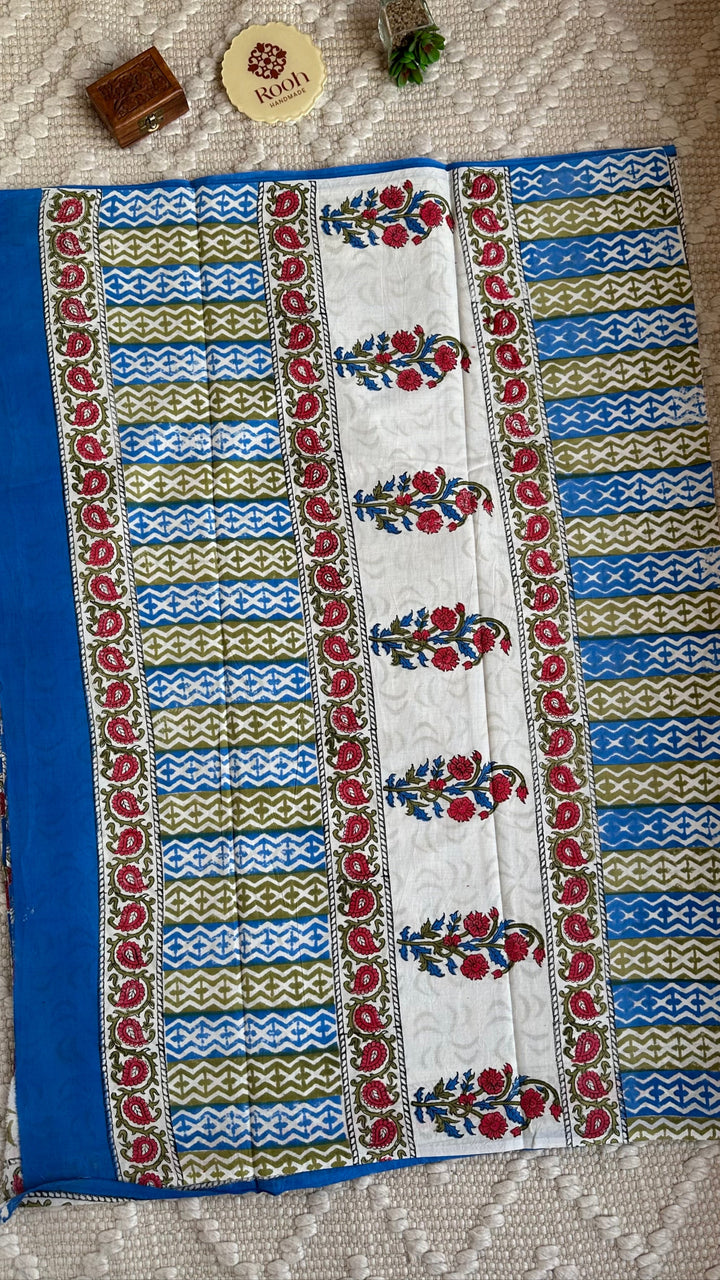 BAGRU HAND BLOCK PRINTED SOFT MULMUL COTTON SAREE- 023