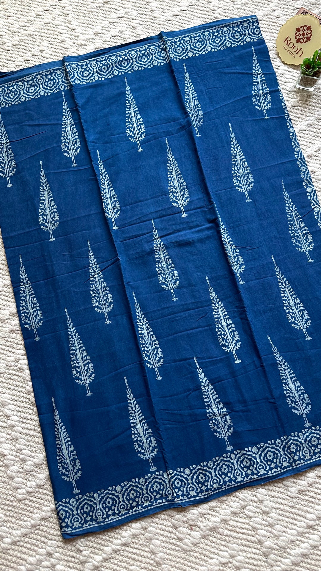 AKOLA INDIGO HAND BLOCK DABU PRINTED SOFT MULMUL COTTON SAREE- 016
