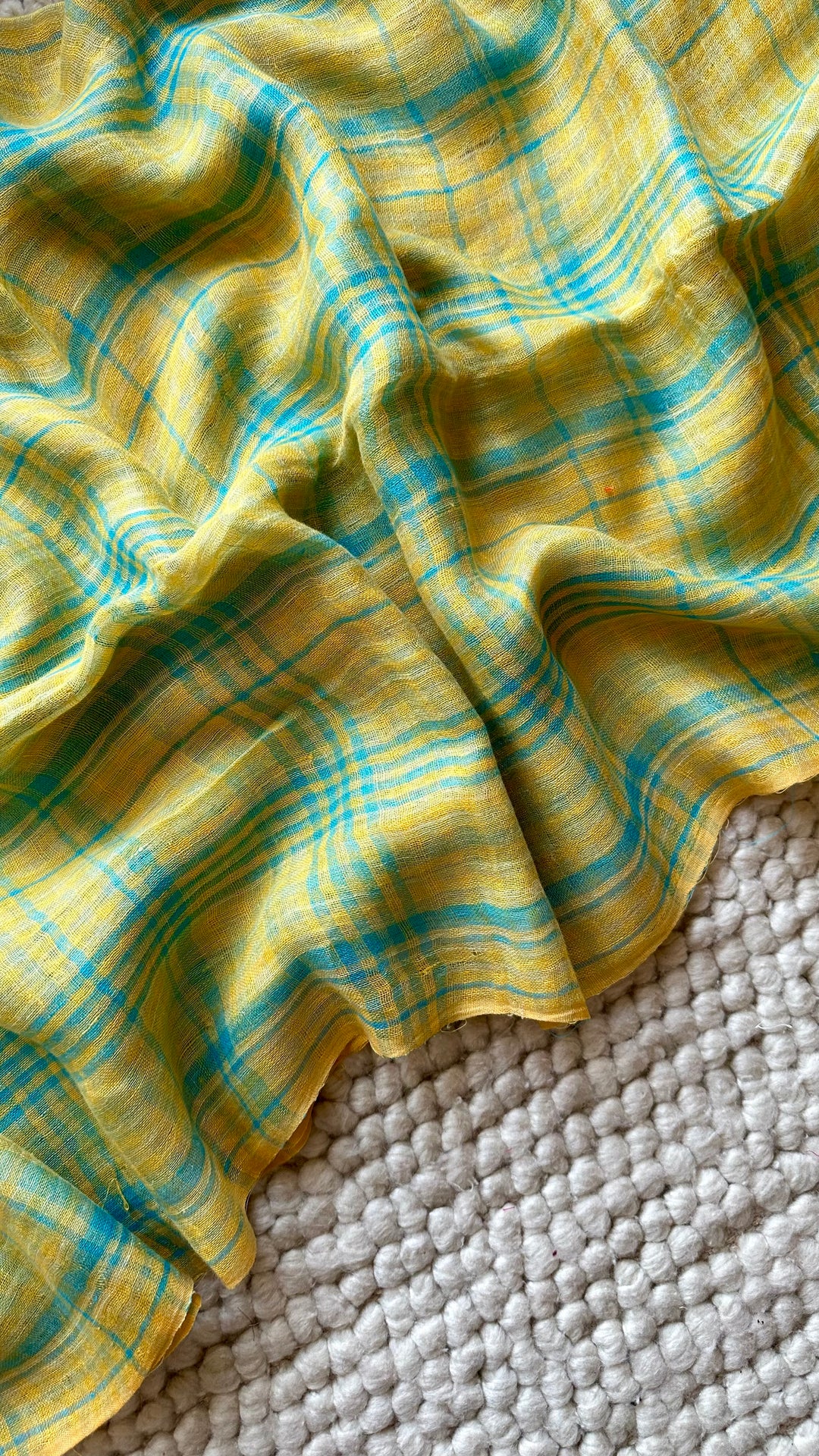 Multi Colour Checked Pure Handwoven Linen Saree - 005
