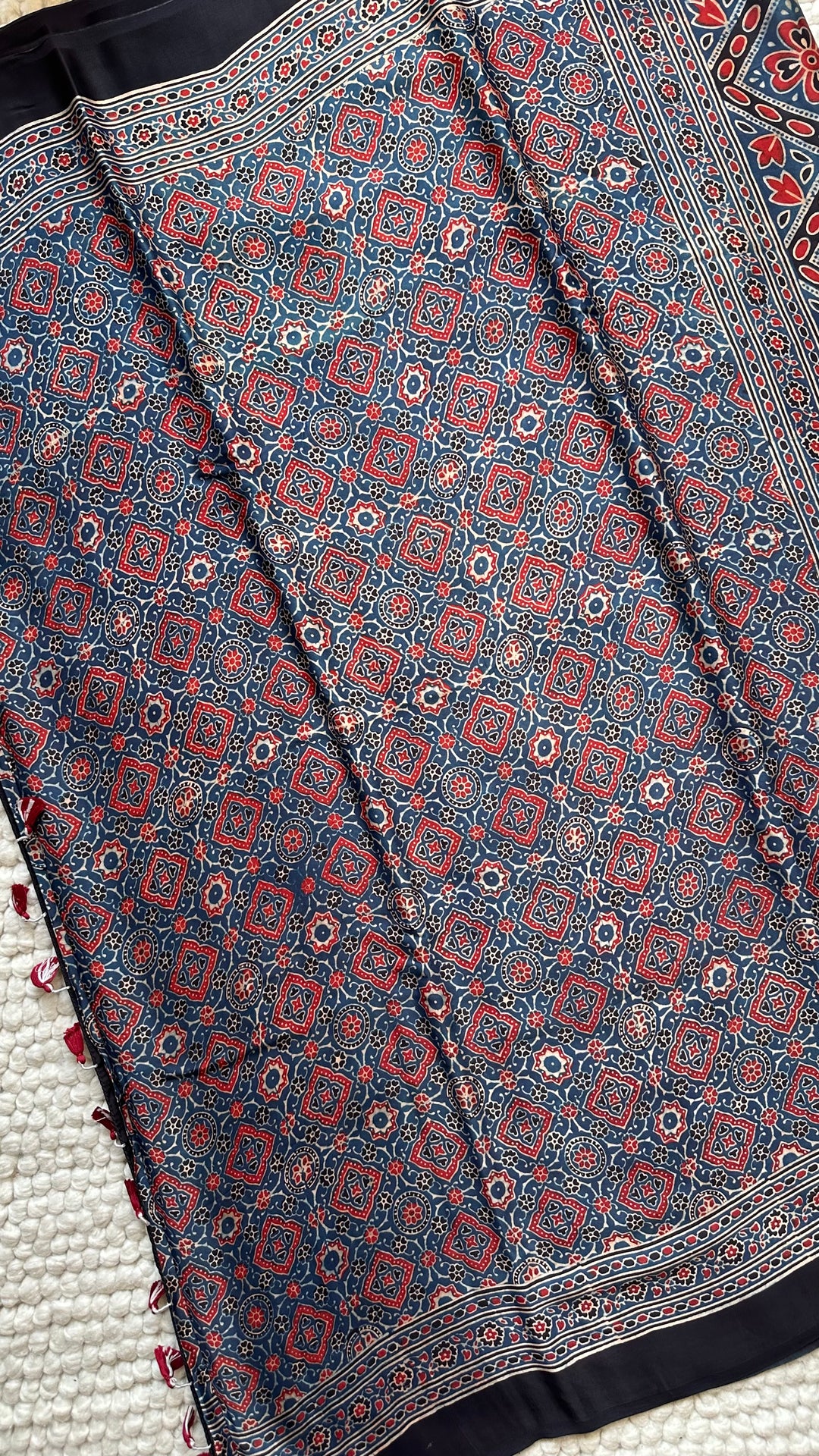 ROOH EXCLUSIVES- AJRAKH HAND BLOCK PRINTED PREMIUM MODAL SILK SAREE 21