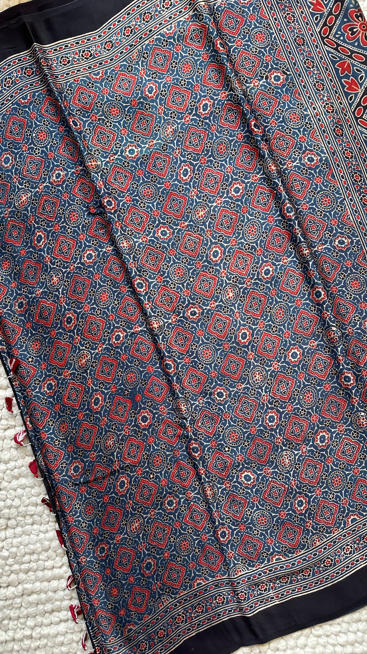 ROOH EXCLUSIVES- AJRAKH HAND BLOCK PRINTED PREMIUM MODAL SILK SAREE 21